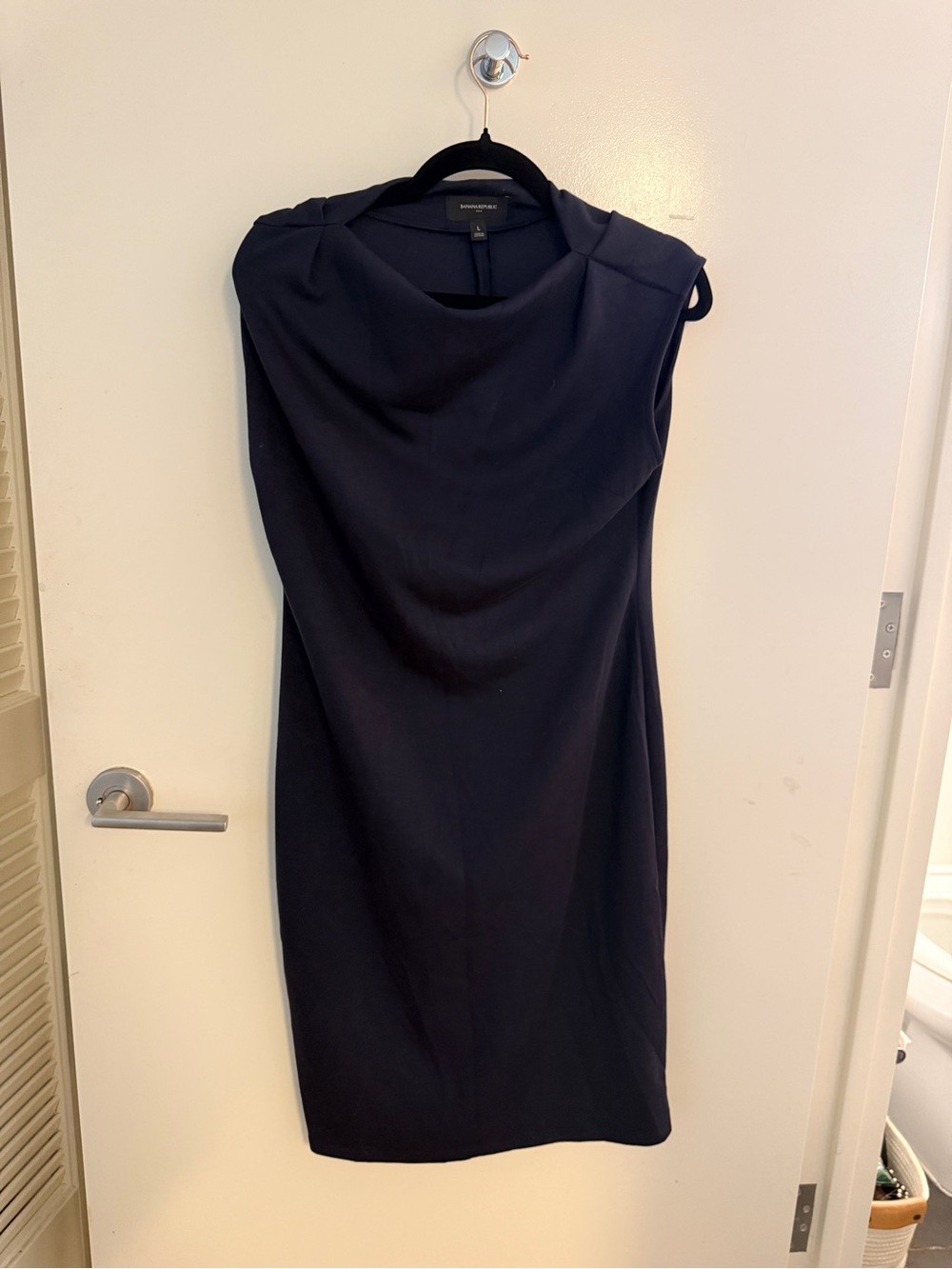 Banana Republic navy draped, cow neck,sheath